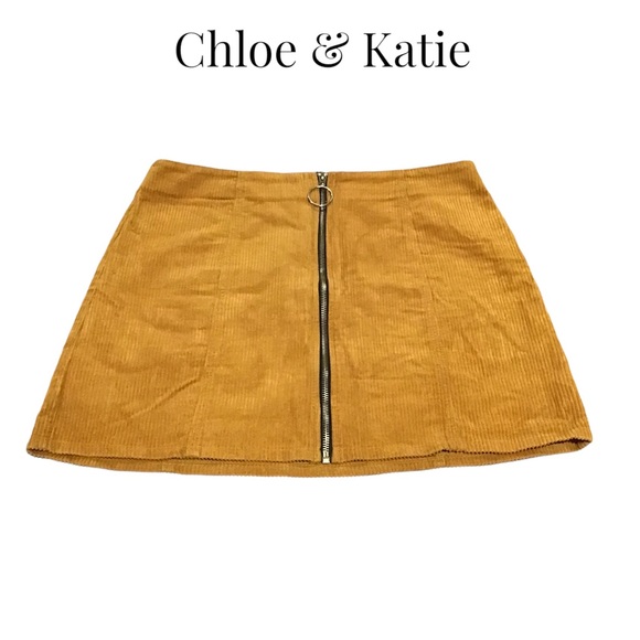 Light Brown Corduroy Zip Up Skirt With Exposed Zipper In Front - Picture 1 of 5